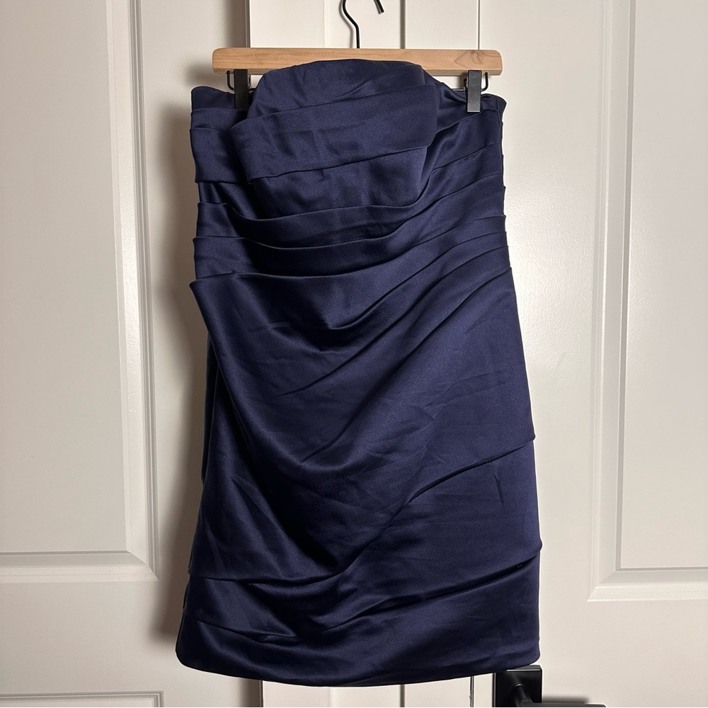 David’s Bridal (16) Navy Blue Strapless Ruched Mini Cocktail Dress/Wedding Guest